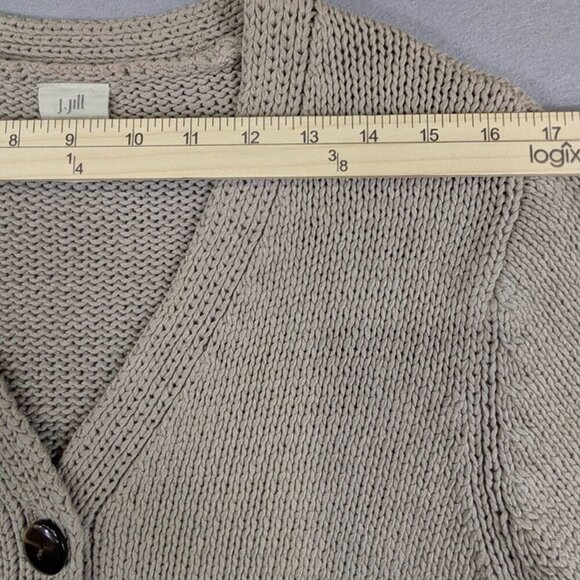J Jill Cardigan Womens Medium Petite 100% Silk Tan Brown Beige Long Sleeve - Picture 5 of 10